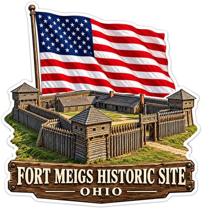 Ohio Wooden Fort with US Flag Art Vinyl Decal Stickers