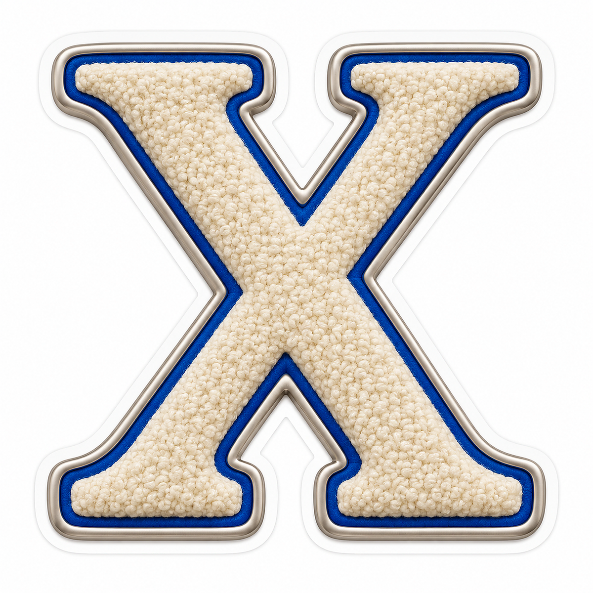 Cream Nubby Letter X with Blue Outline Art Vinyl Decal Stickers