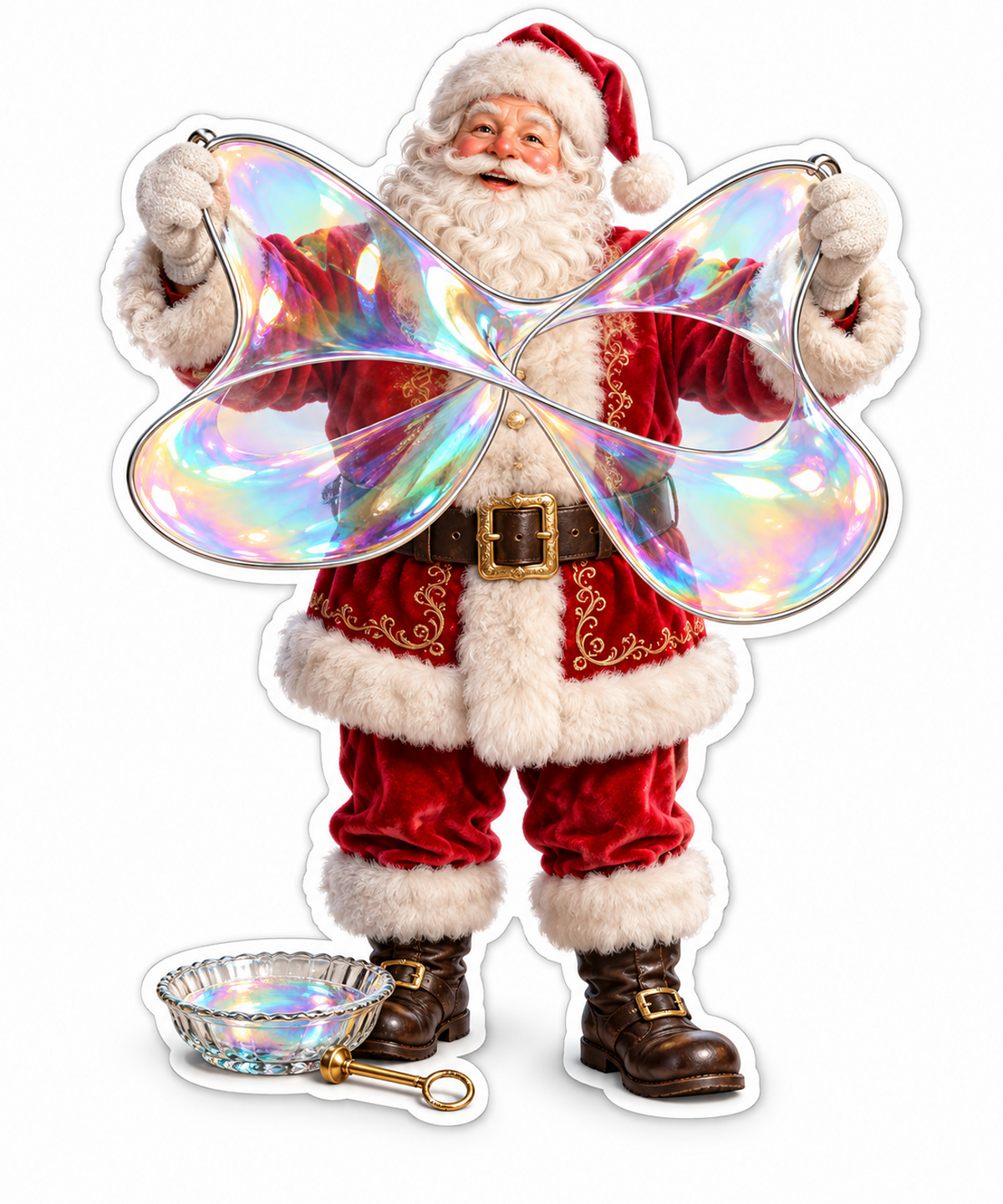 Santa Stretching an Iridescent Soap Film Loop Vinyl Decal Stickers