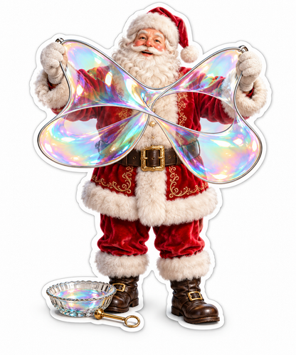 Santa Stretching an Iridescent Soap Film Loop Vinyl Decal Stickers