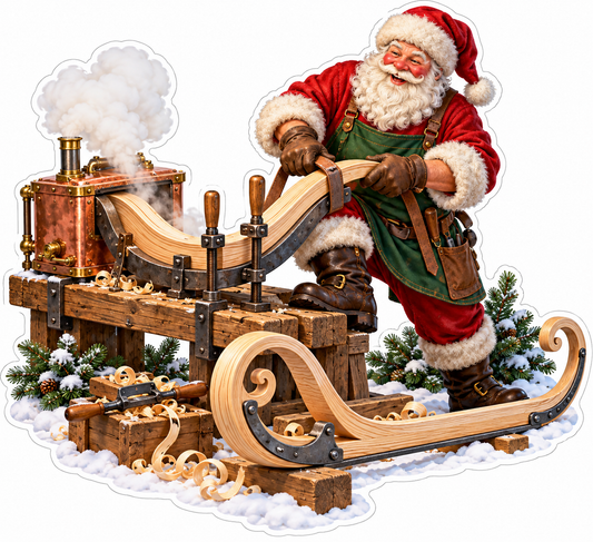 Santa Bending Wooden Sleigh Runners Vinyl Decal Stickers