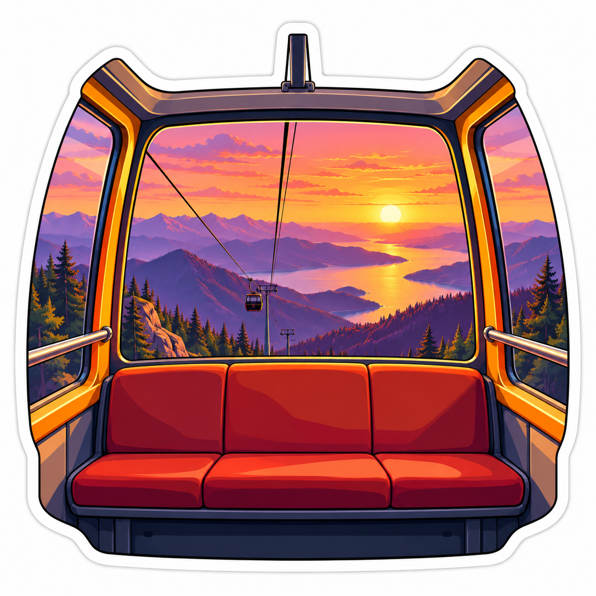 Mountain Sunset Cable Car Cabin Art Vinyl Decal Stickers