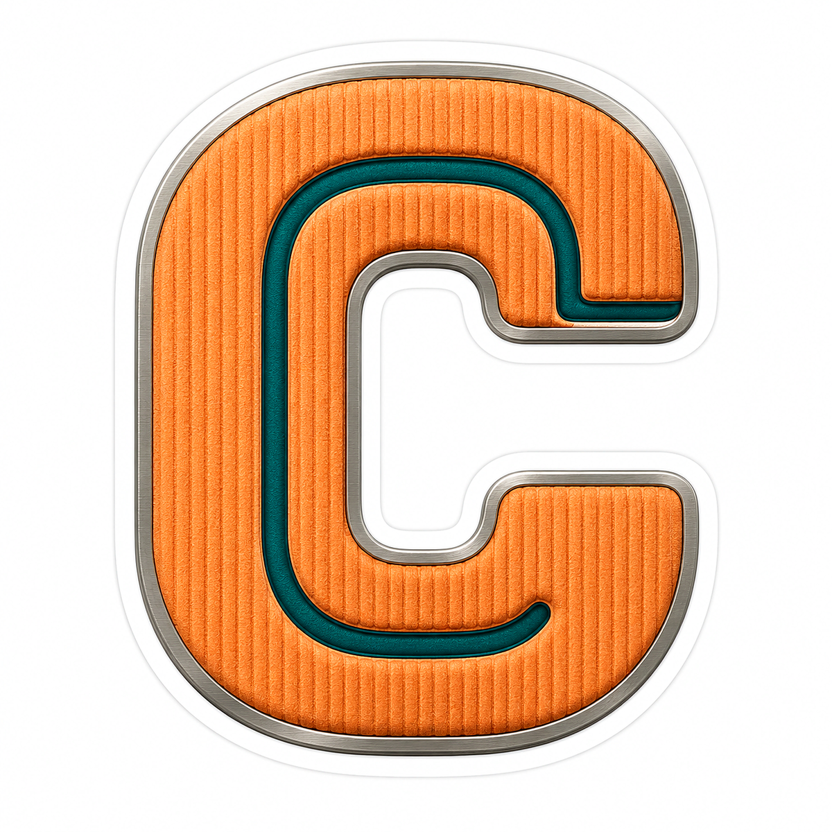 Orange Ribbed Letter C with Teal Trim Art Vinyl Decal Stickers