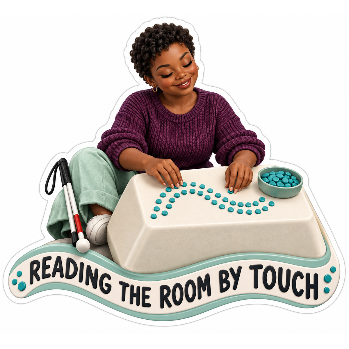 Woman Arranging Teal Tactile Dots Art Vinyl Decal Stickers