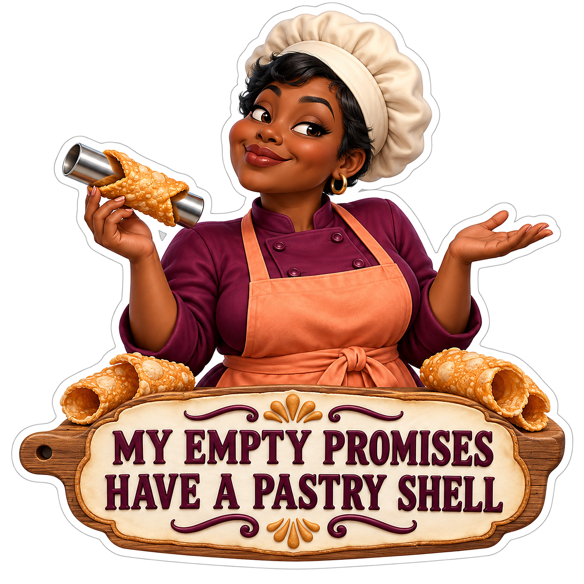 Chef in Peach Apron Holding Pastry Tube Vinyl Decal Stickers