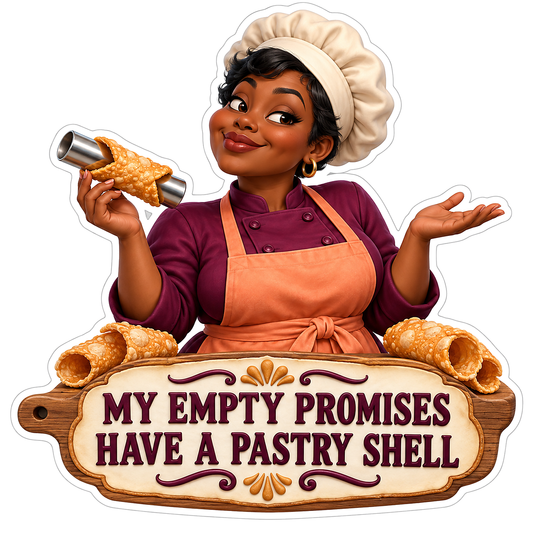 Chef in Peach Apron Holding Pastry Tube Vinyl Decal Stickers
