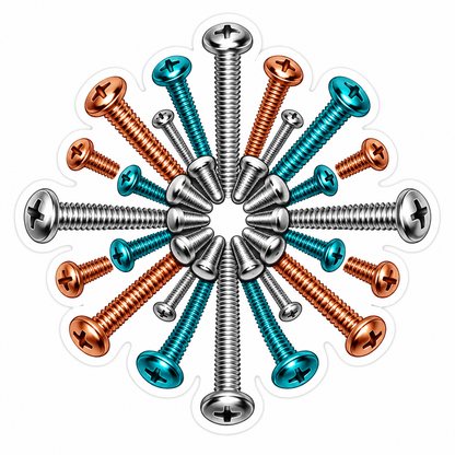 Colorful Metal Screws Sunburst Art Vinyl Decal Stickers