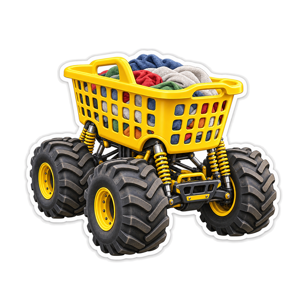 Yellow Laundry Basket Monster Truck Art Vinyl Decal Stickers