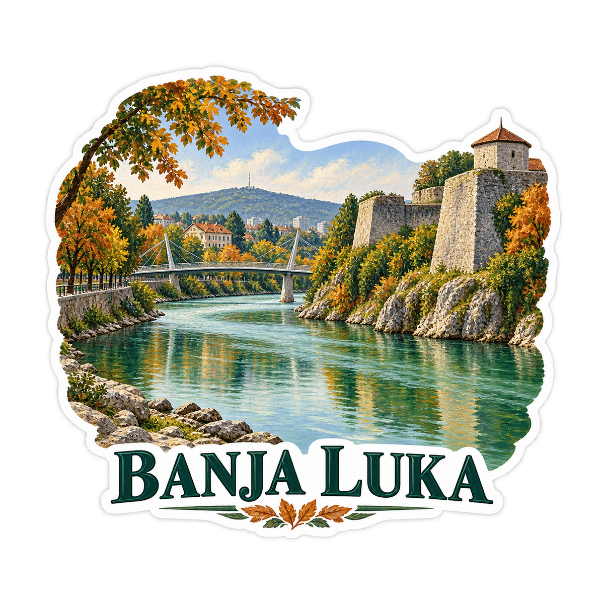 Banja Luka Autumn River Fortress Art Vinyl Decal Stickers