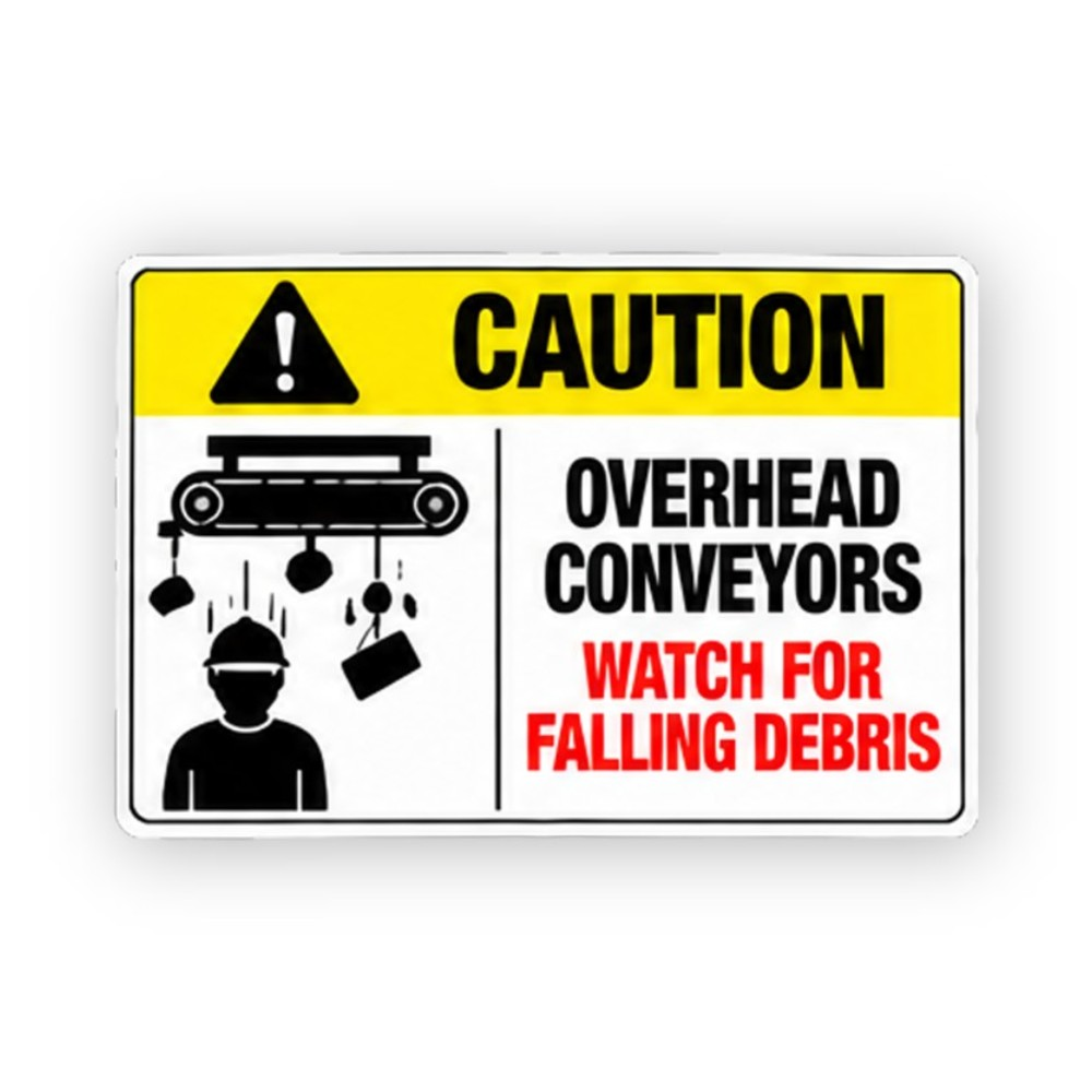 Yellow Overhead Conveyor Debris Panel Vinyl Decal Stickers