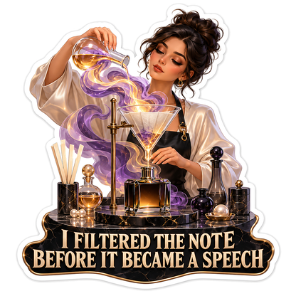 Woman Pouring Golden Liquid through Filter Vinyl Decal Stickers