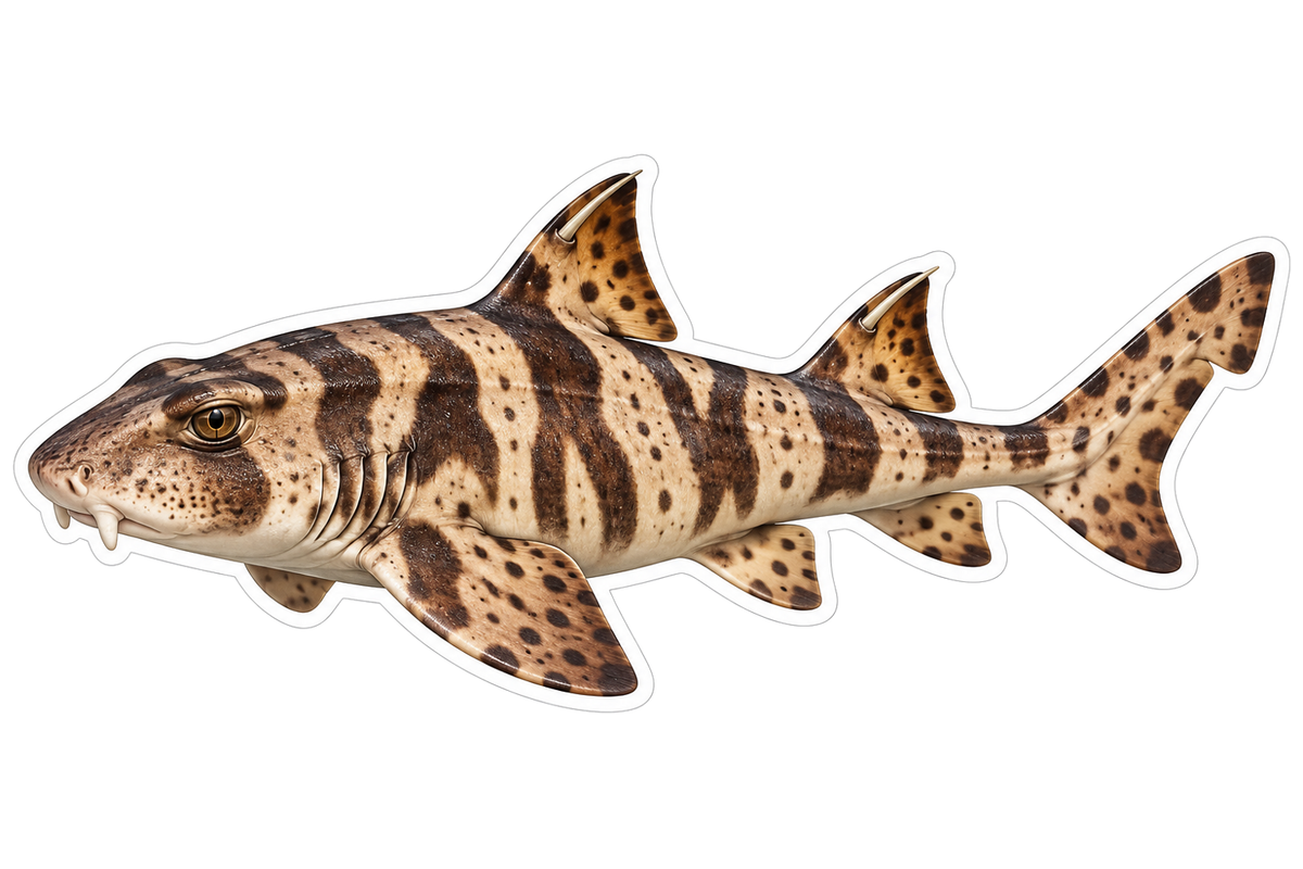 Brown Zebra Banded Shark with Spotted Fins Art Vinyl Decal Stickers