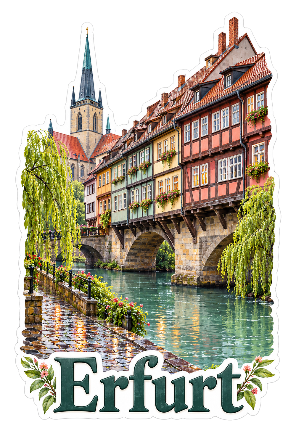 Erfurt Timber Bridge and Church Art Vinyl Decal Stickers