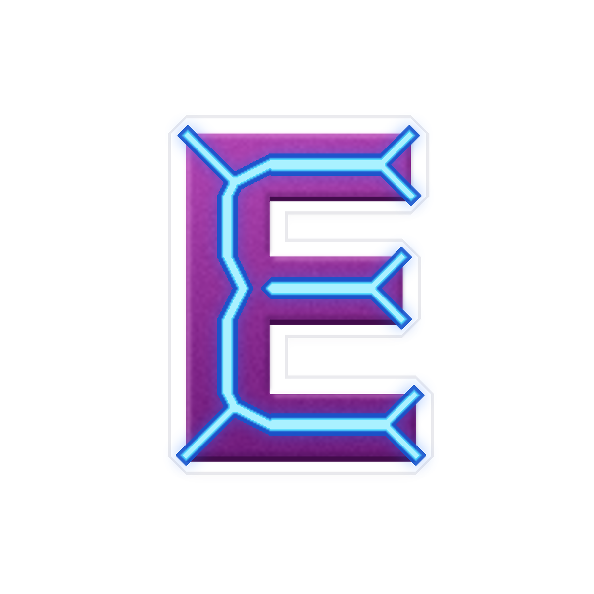 Purple Letter E with Electric Blue Lines Art Vinyl Decal Stickers