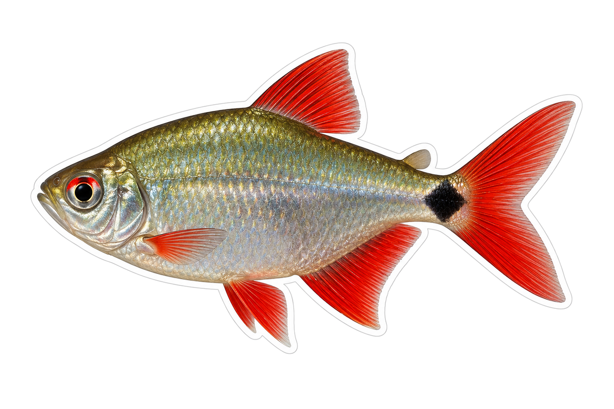 Silver Tetra with Red Tail and Fins Art Vinyl Decal Stickers