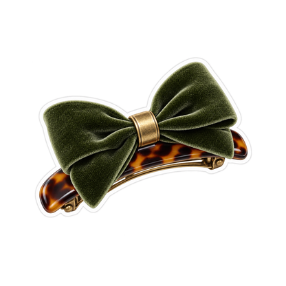 Green Bow on Brown Hair Clip Art Vinyl Decal Stickers