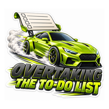 Green Sports Car with Oversized Checklist Vinyl Decal Stickers
