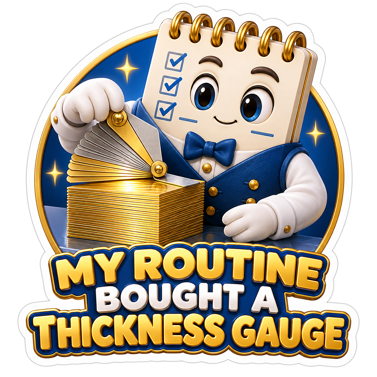 Notebook Character Measuring a Gold Stack Vinyl Decal Stickers