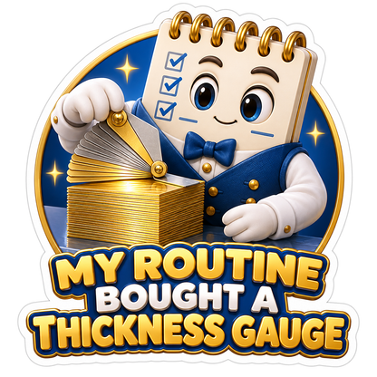 Notebook Character Measuring a Gold Stack Vinyl Decal Stickers