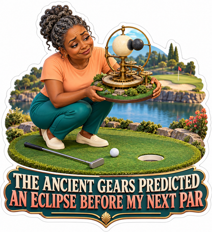 Woman Brass Planet Gears Golf Cartoon Vinyl Decal Stickers