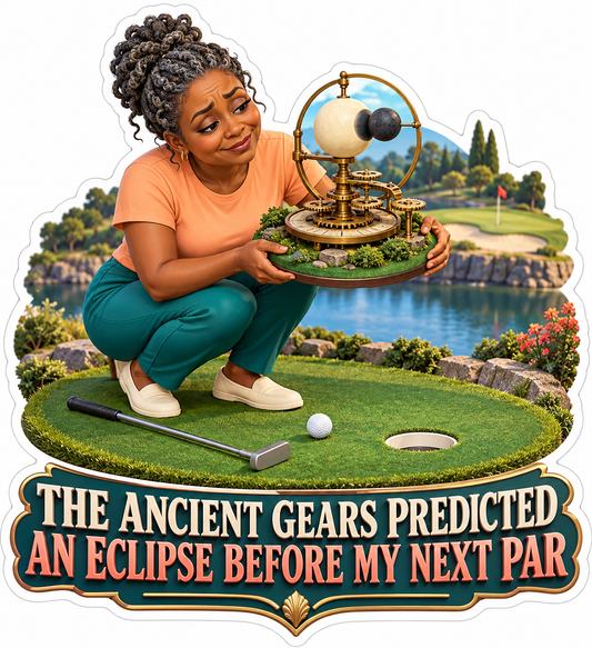 Woman Brass Planet Gears Golf Cartoon Vinyl Decal Stickers