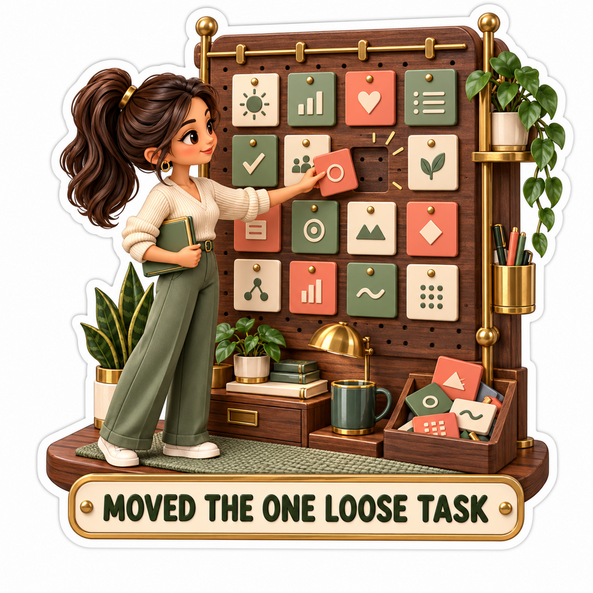 Woman Organizing Colorful Task Board Art Vinyl Decal Stickers