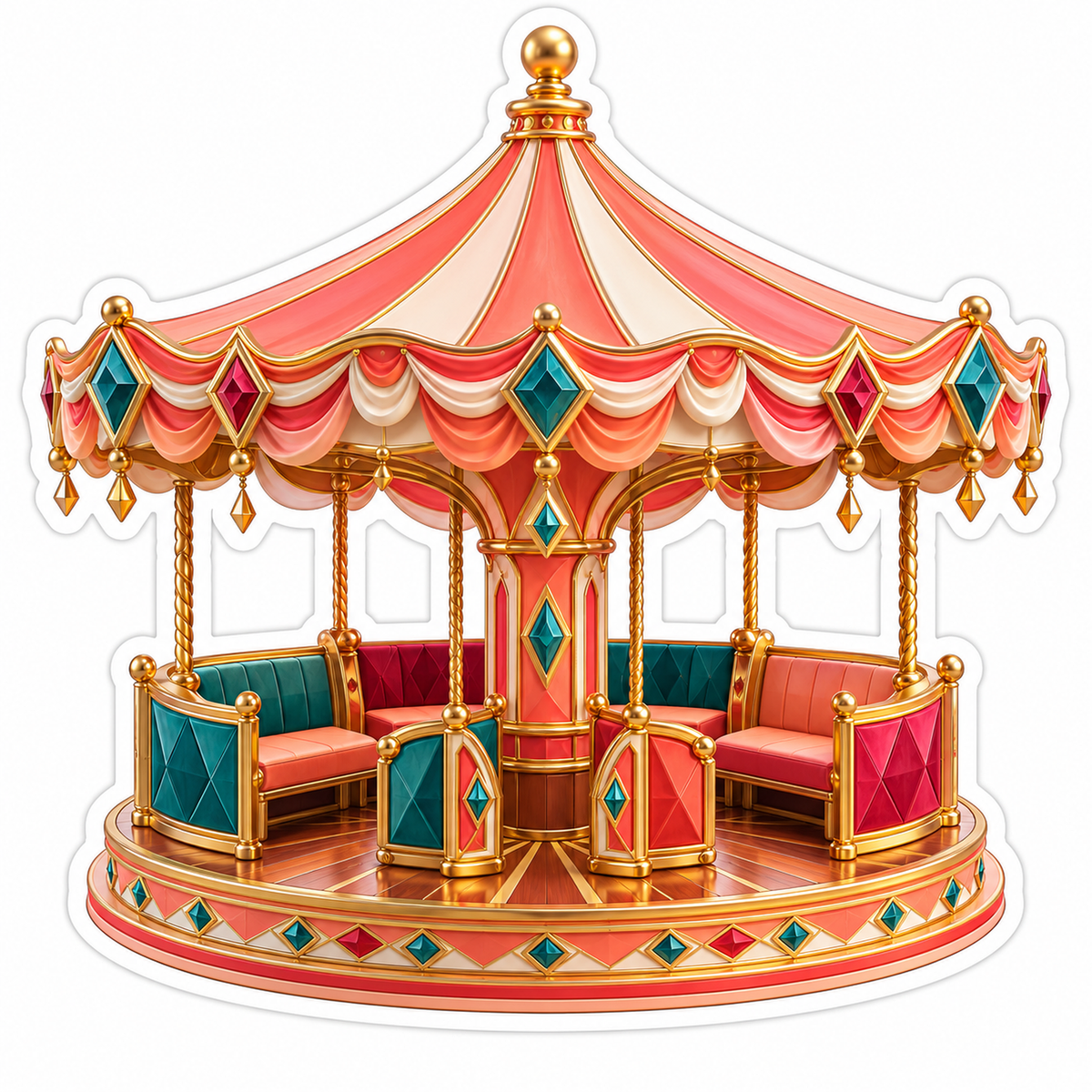 Coral Gold Carousel With Jewel Seats Art Vinyl Decal Stickers