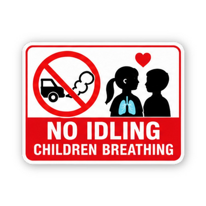Red No Idling Children Silhouette Panel Vinyl Decal Stickers