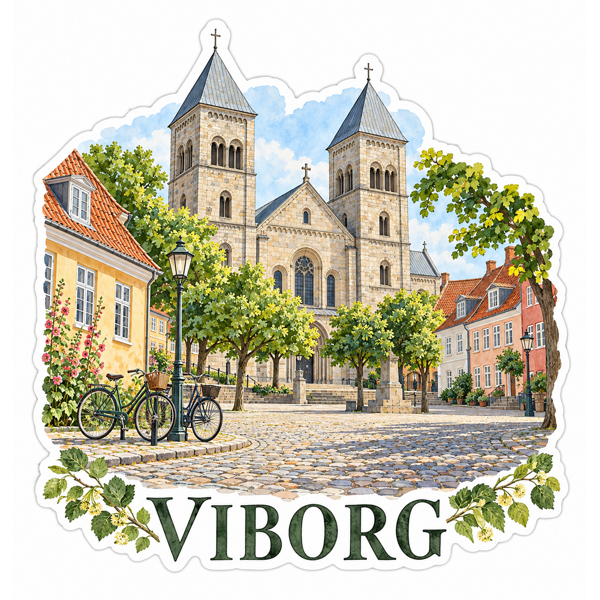 Viborg Twin Tower Cathedral Square Art Vinyl Decal Stickers