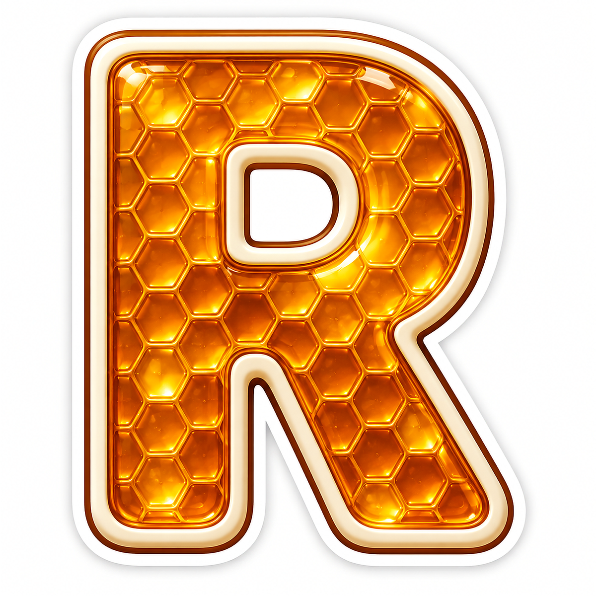 Golden Honeycomb Letter R with Ivory Edge Art Vinyl Decal Stickers