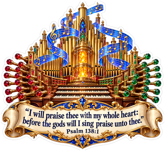 Gold Pipe Organ With Blue Music Psalm Art Vinyl Decal Stickers