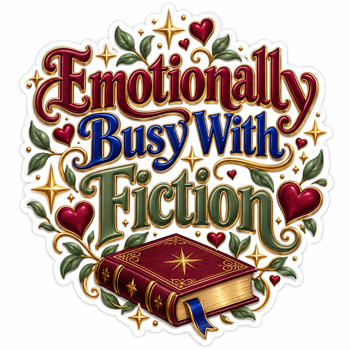 Maroon Book Hearts and Fiction Quote Vinyl Decal Stickers