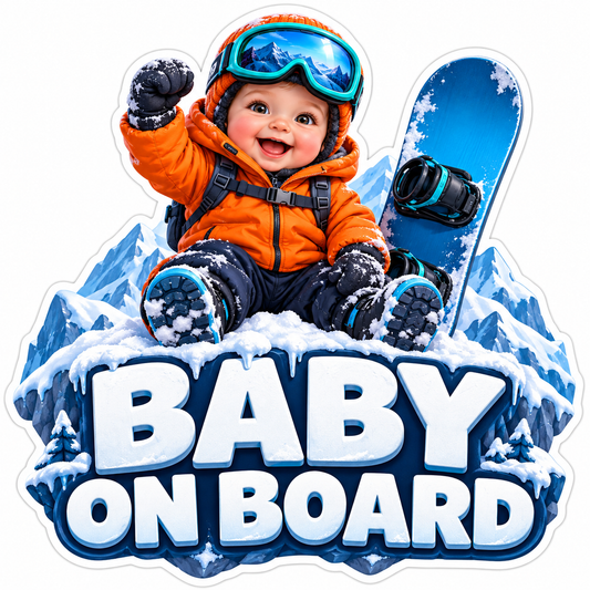 Baby On Board Snowboard Mountain Scene Art Vinyl Decal Stickers
