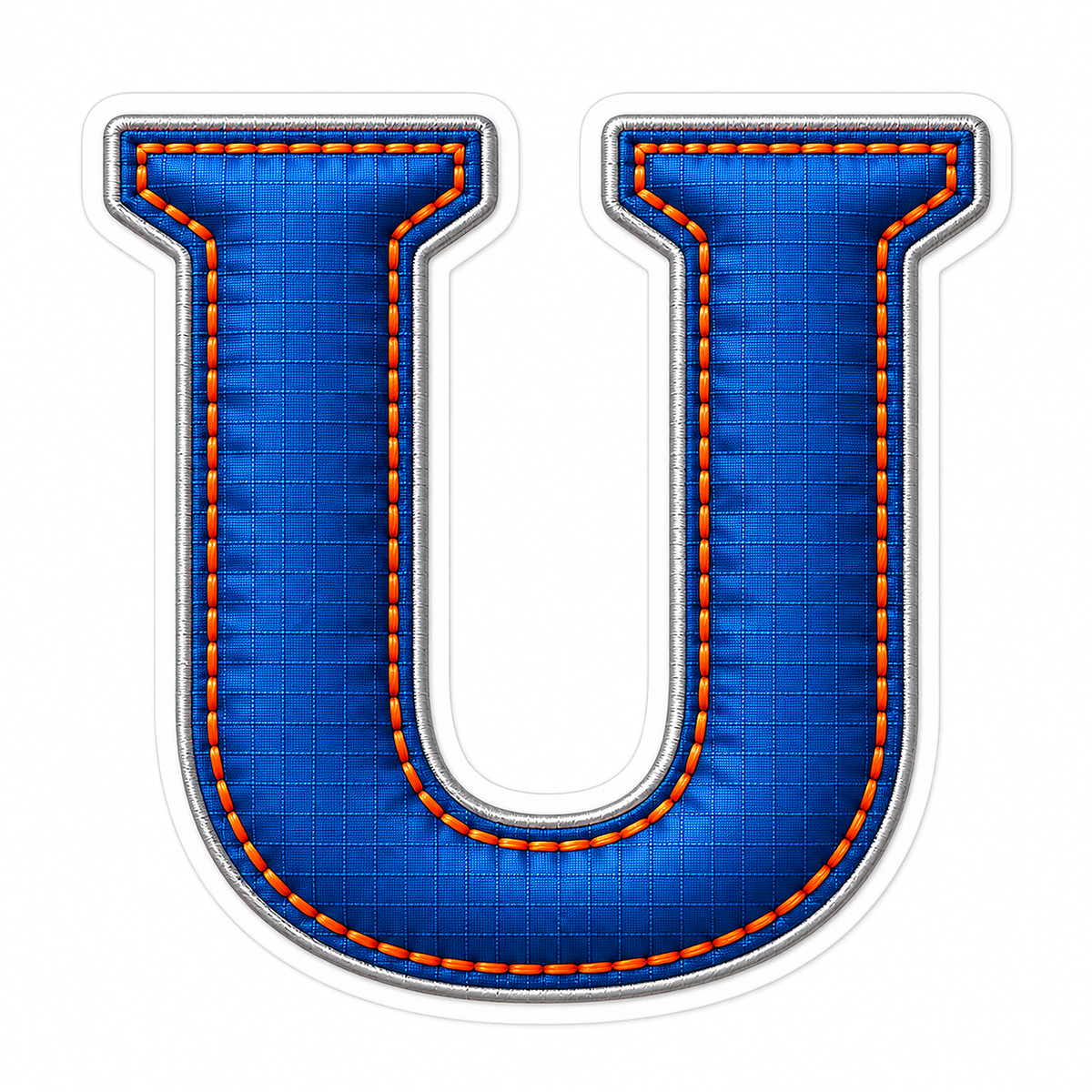 Blue Grid Letter U with Orange Stitch Art Vinyl Decal Stickers