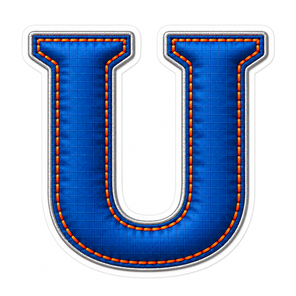 Blue Grid Letter U with Orange Stitch Art Vinyl Decal Stickers