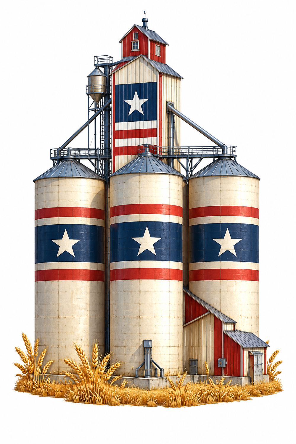 Grain Silos with Patriotic Stars and Stripes Vinyl Decal Stickers