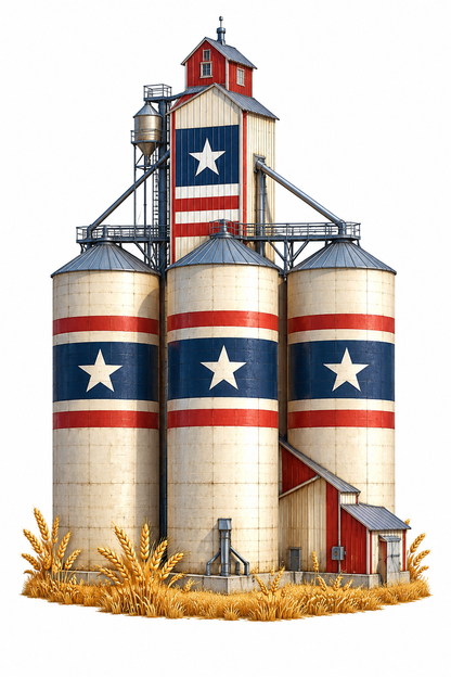Grain Silos with Patriotic Stars and Stripes Vinyl Decal Stickers