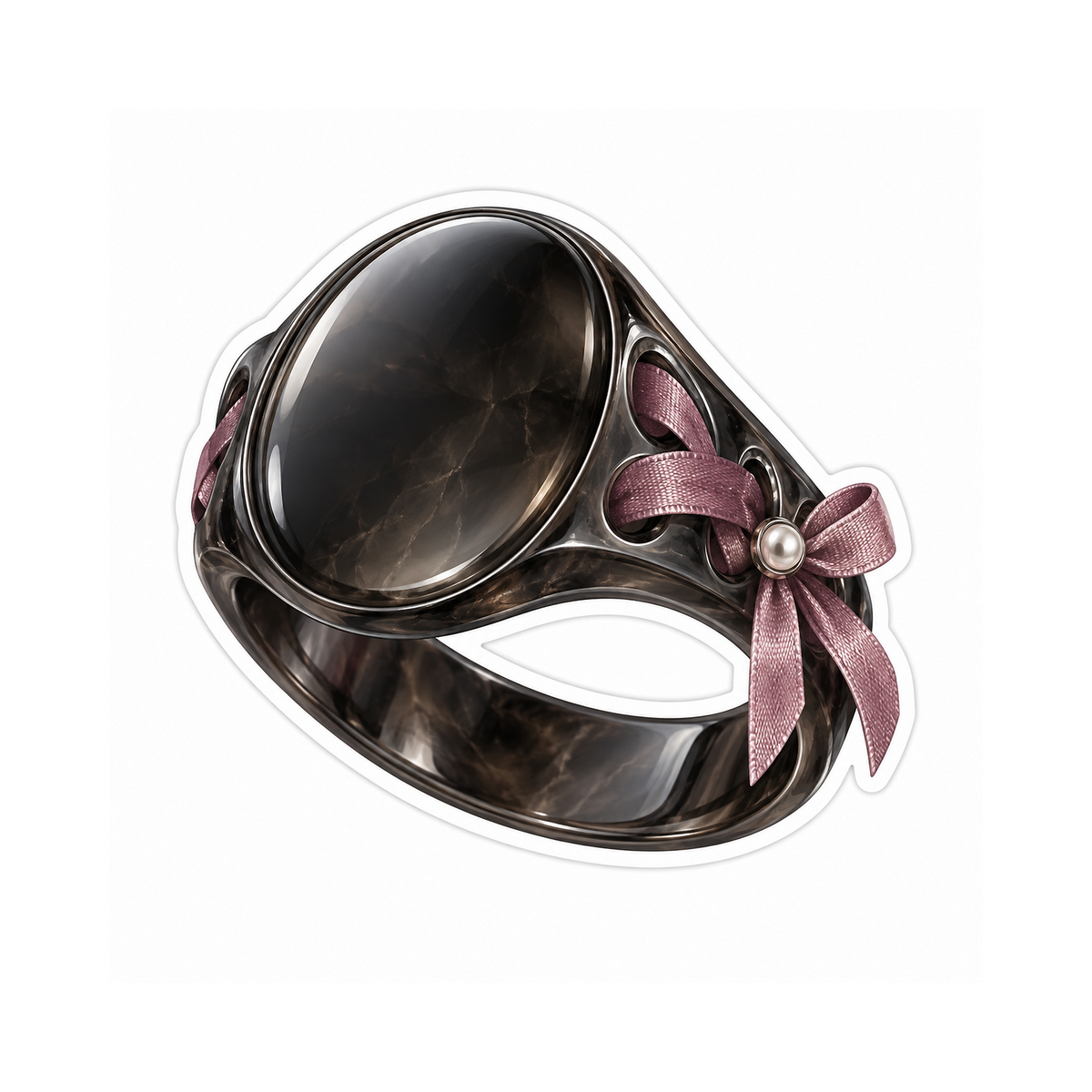Smoky Oval Ring with Pink Bow Art Vinyl Decal Stickers