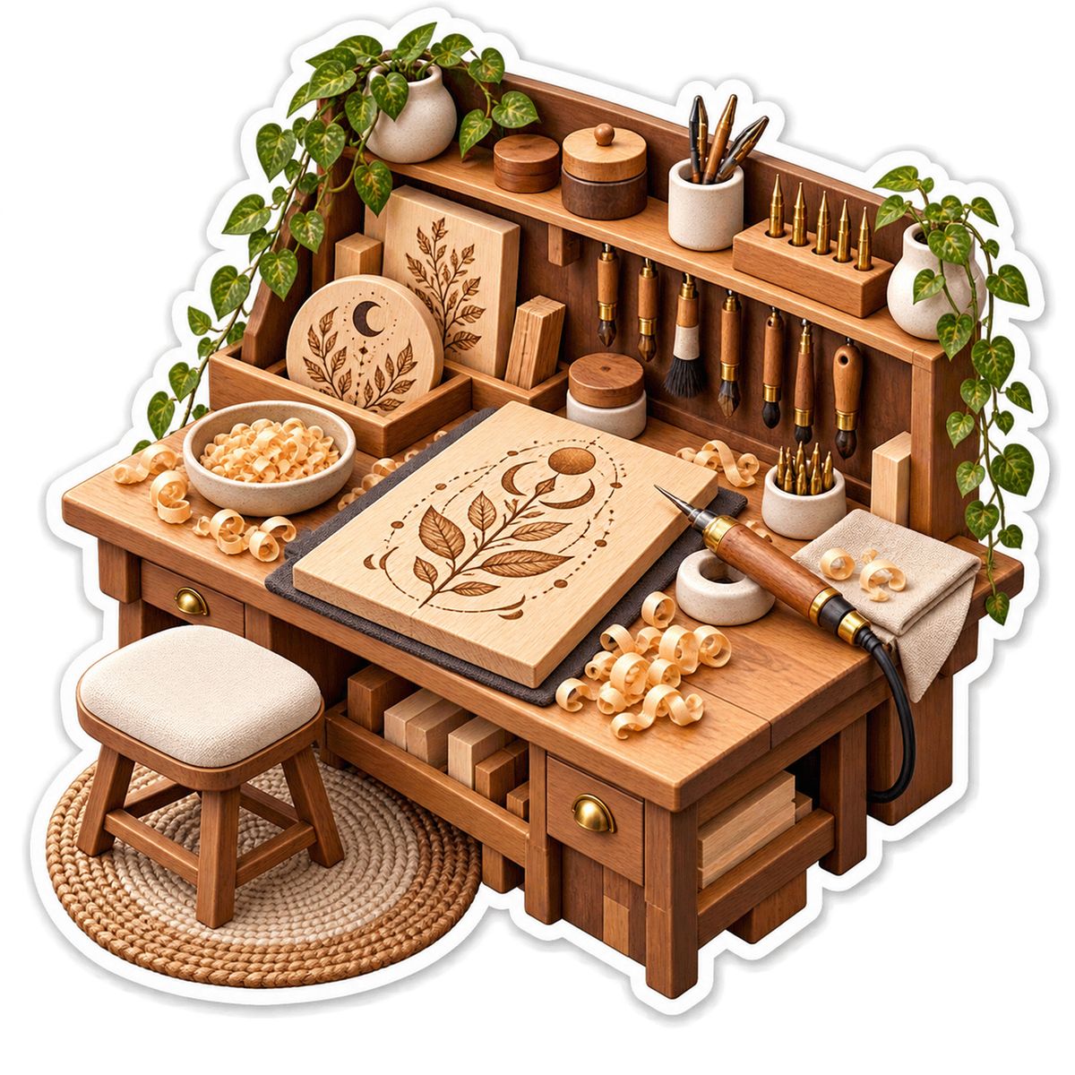 Wood Burning Bench With Leaf Motif Panels Art Vinyl Decal Stickers