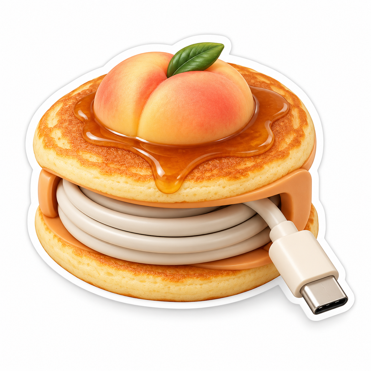 Peach Pancake Shaped USB Cable Reel Vinyl Decal Stickers