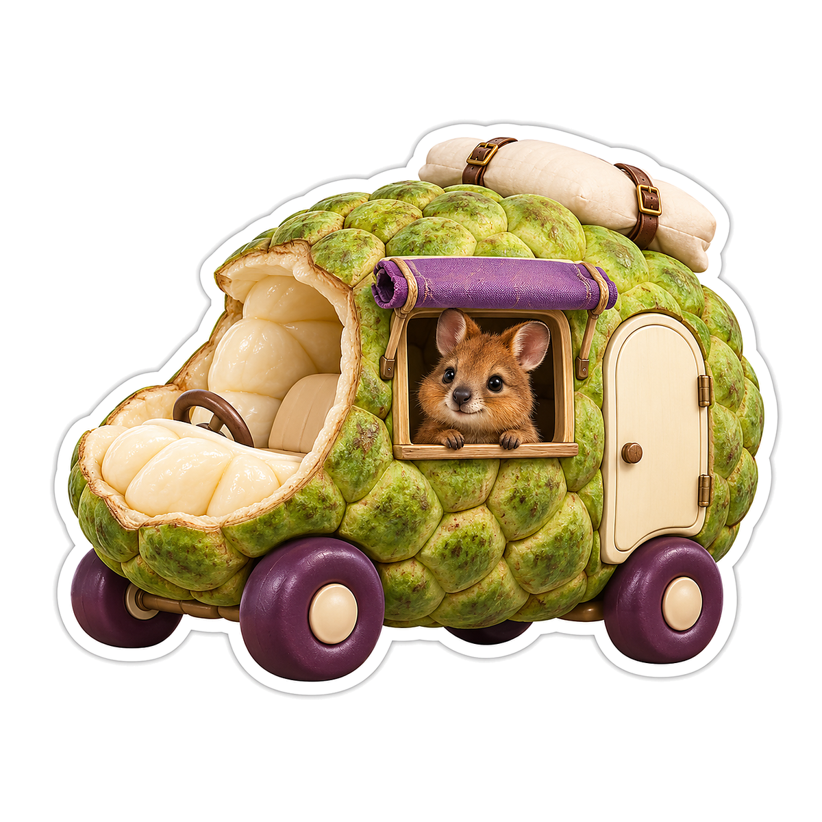 Mouse in Green Fruit Camper Vinyl Decal Stickers