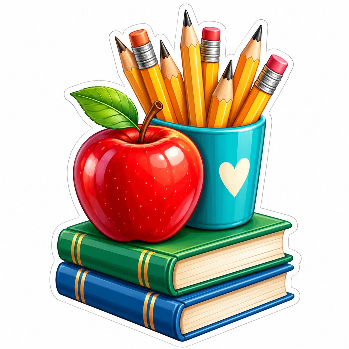 Red Fruit with Pencil Cup and School Books Art Vinyl Decal Stickers