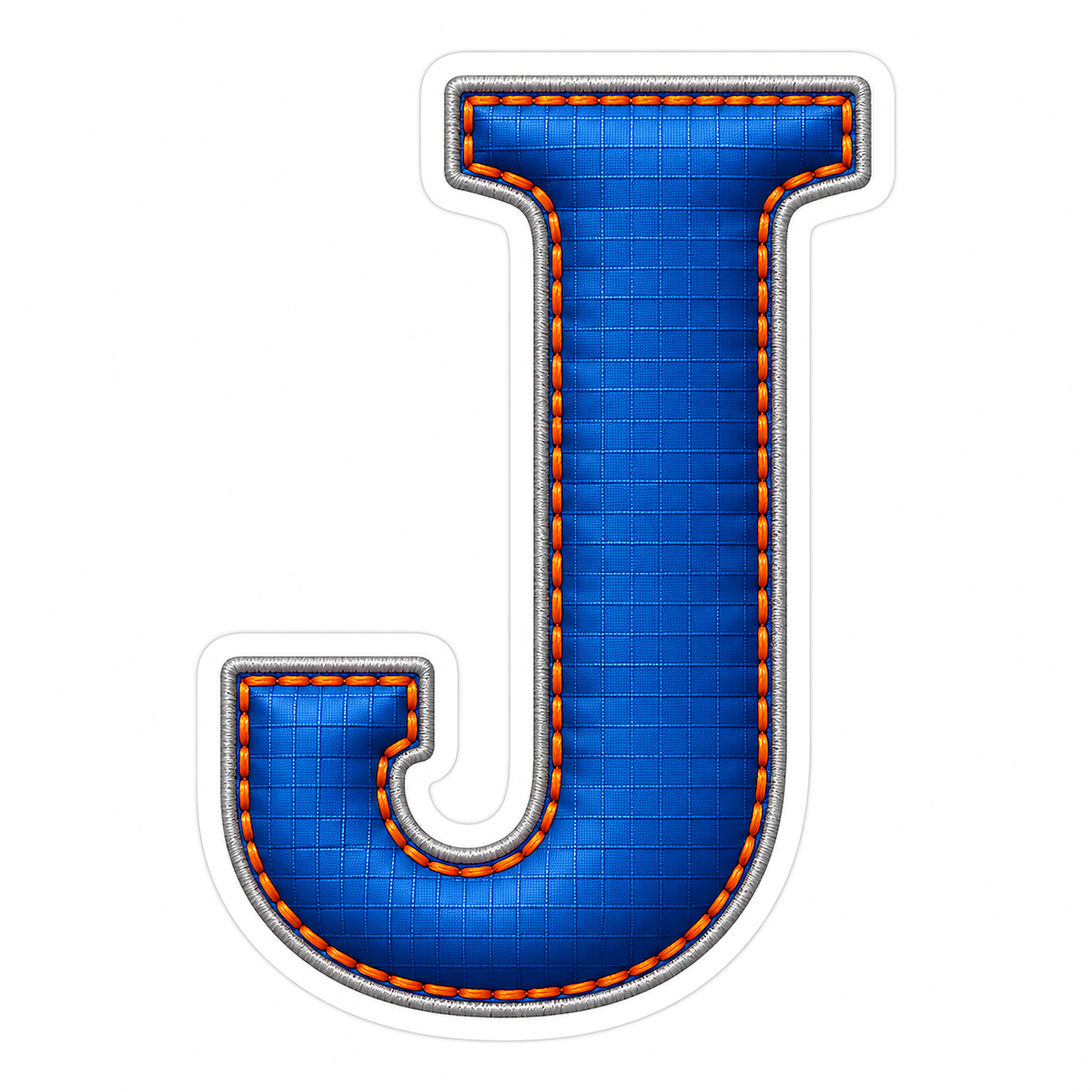 Blue Grid Letter J with Orange Stitch Art Vinyl Decal Stickers