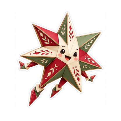 Folded Red Green Paper Star Character Art Vinyl Decal Stickers