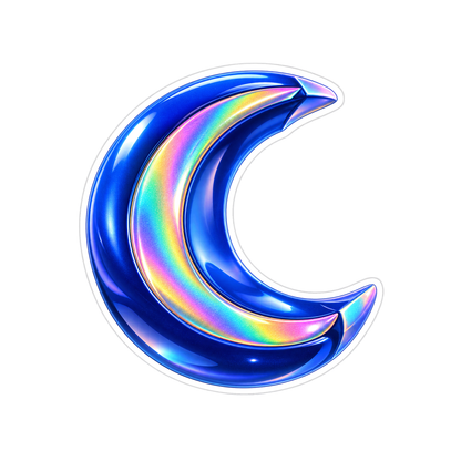 Blue Metallic Crescent with Rainbow Inlay Art Vinyl Decal Stickers