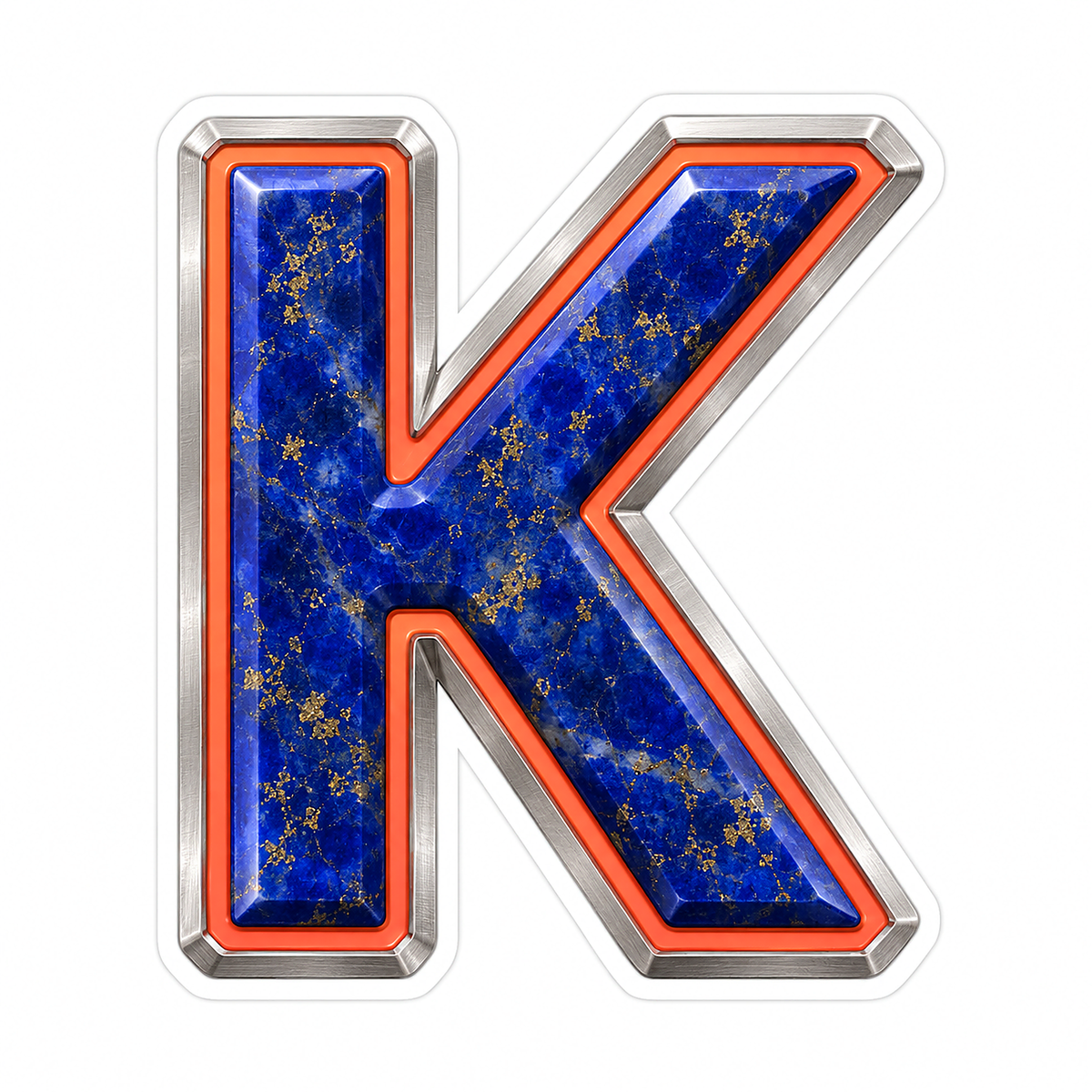 Blue Gold Stone Letter K with Coral Line Art Vinyl Decal Stickers