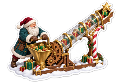 Santa Turning Spiral Gift Conveyor Art Vinyl Decal Stickers