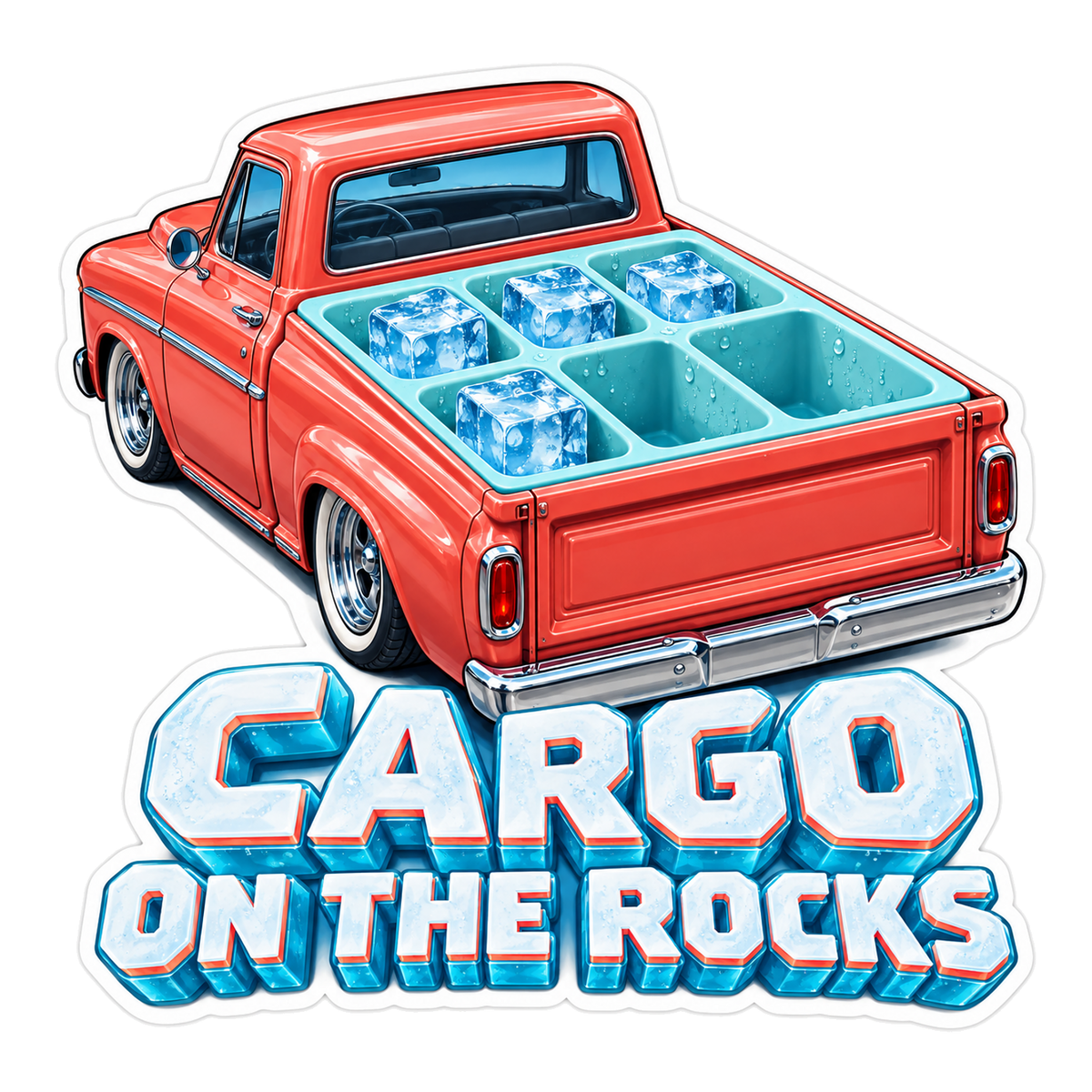 Cargo on the Rocks Red Pickup Art Vinyl Decal Stickers