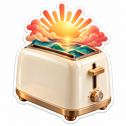 Cream Toaster With Ocean Sunrise Emerging Art Vinyl Decal Stickers