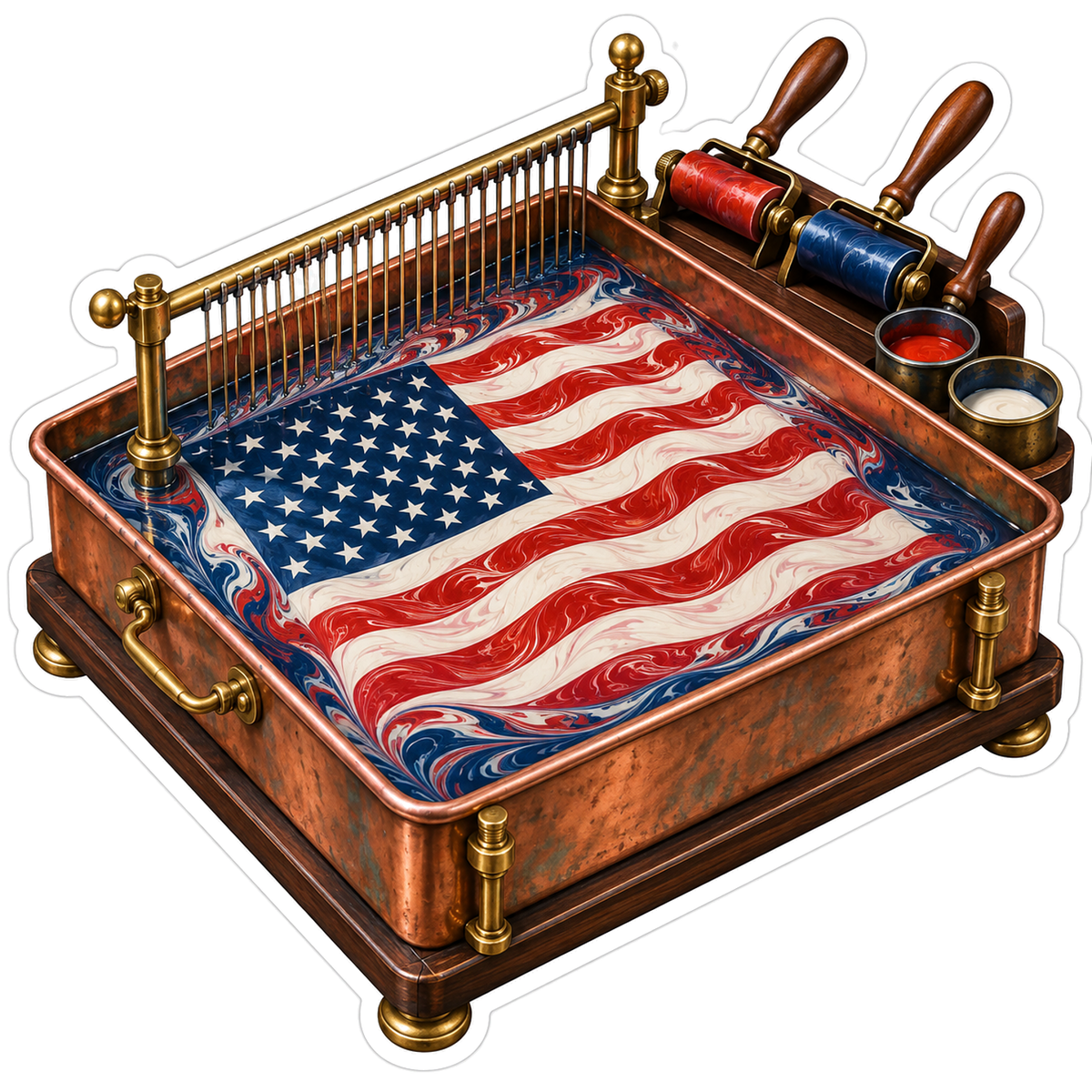 American Flag Paper Marbling Tray Art Vinyl Decal Stickers